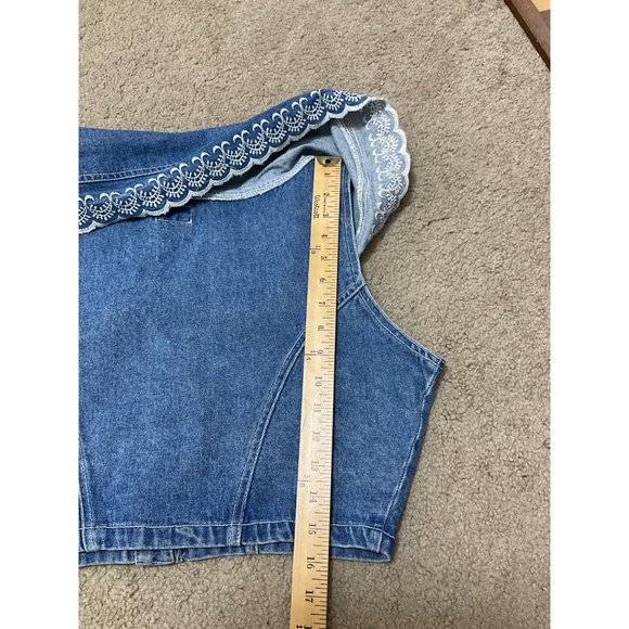 Steffano International Boho Vintage Denim Vest On Shoulder Top Cropped Large - Picture 8 of 8